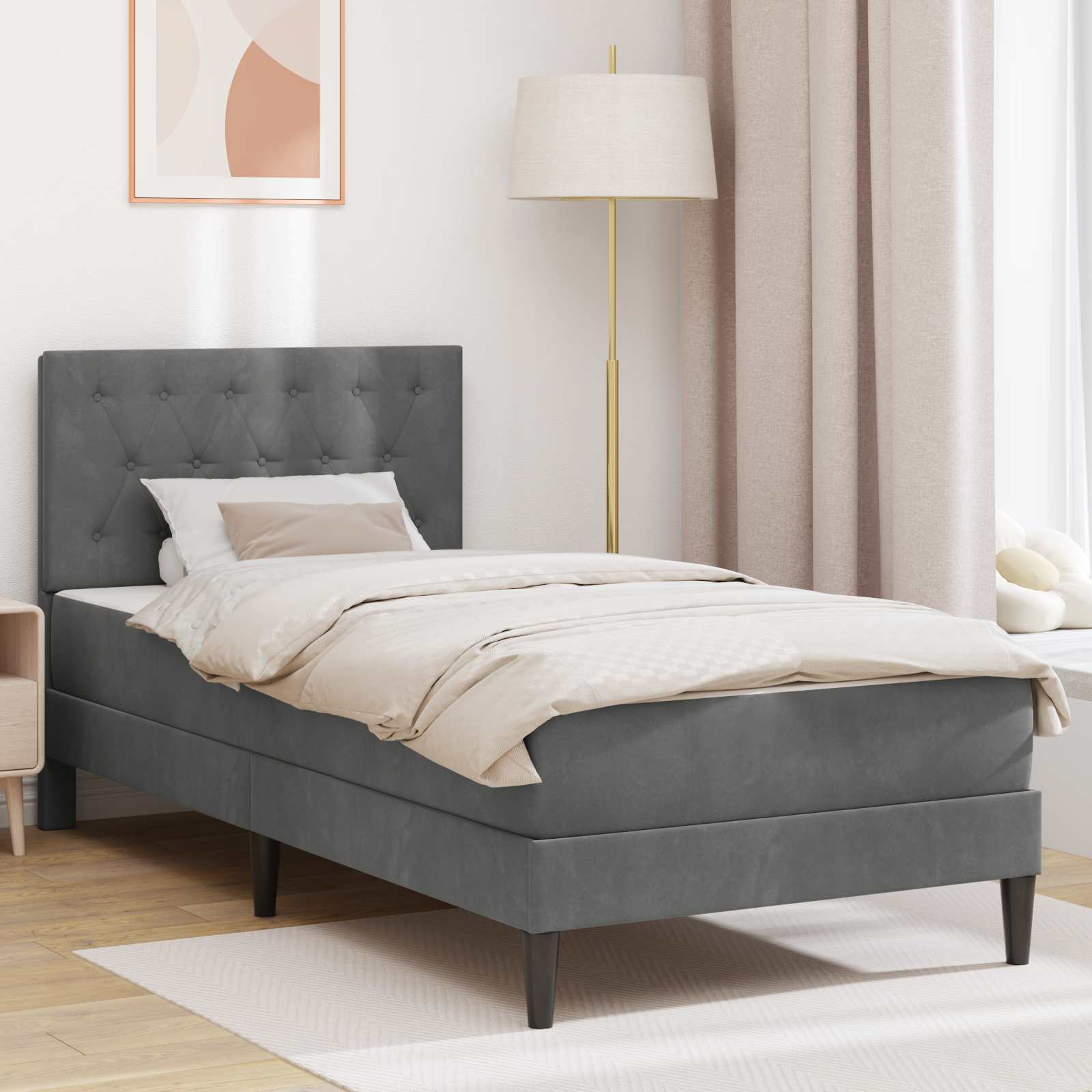 3415031_1.jpg vidaXL Rám postele s matracom Tmavo šedá 100 x 200 cm Zamat – Obrázok 1