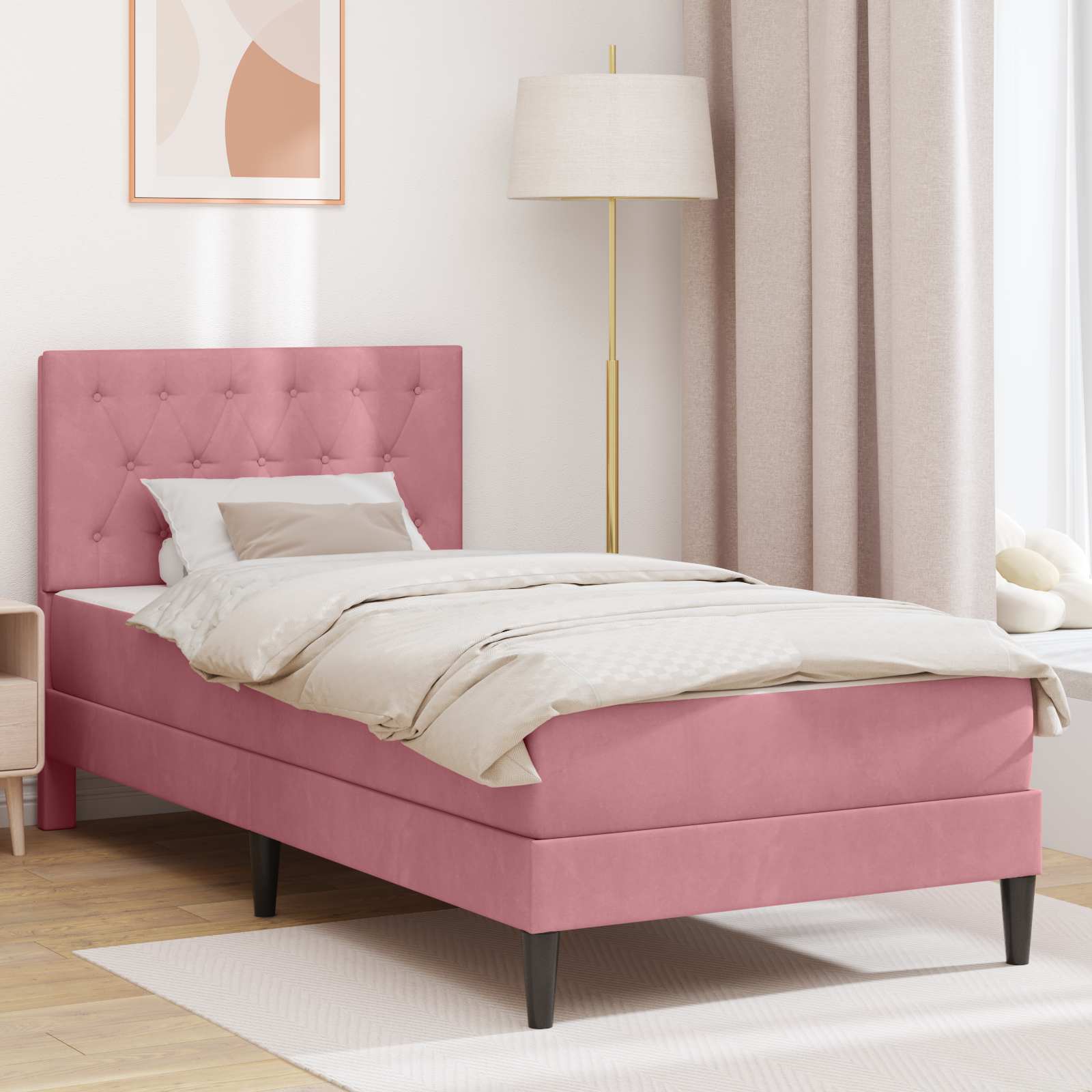 3415033_1.jpg vidaXL Rám postele s matracom Ružová 100 x 200 cm Zamat – Obrázok 1