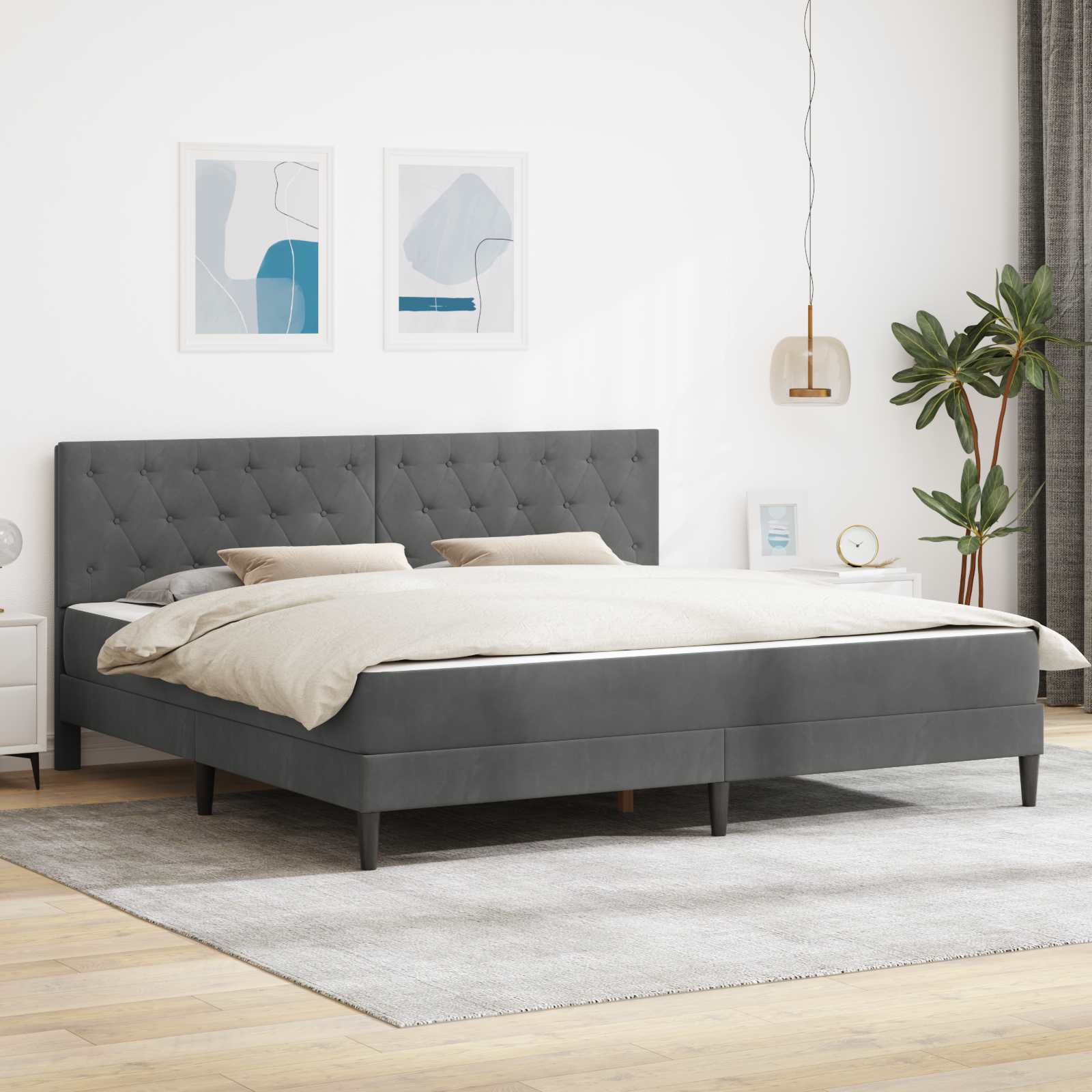 3415067_1.jpg vidaXL Rám postele s matracom Tmavo šedá 180 x 200 cm Zamat – Obrázok 1