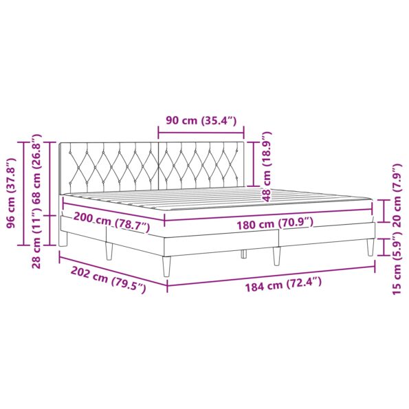 vidaXL Rám postele s matracom Čierny 180 x 200 cm Zamat – Obrázok 11