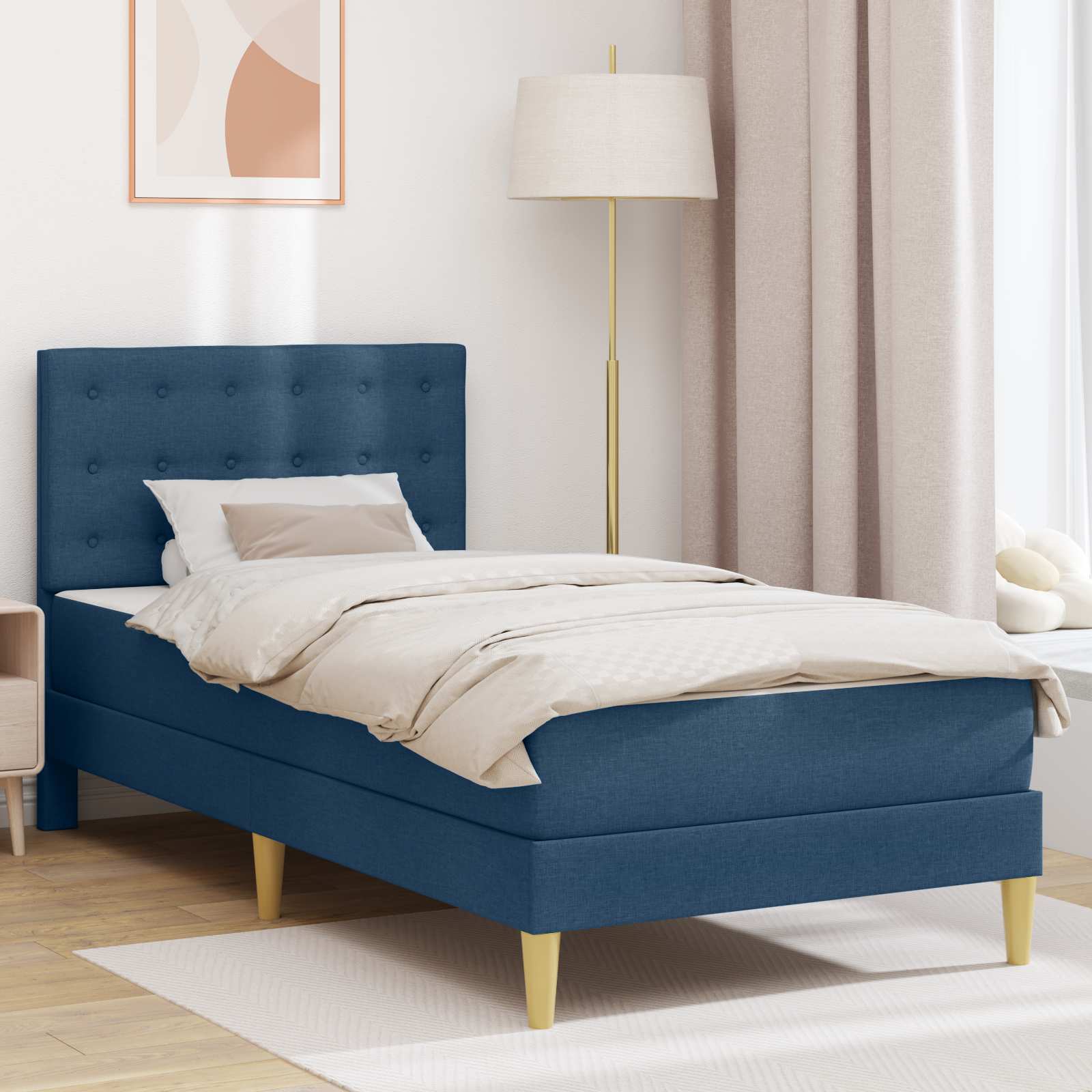 3415087_1.jpg vidaXL Rám postele s matracom s čelnou doskou Modrá 90 x 190 cm látka – Obrázok 1