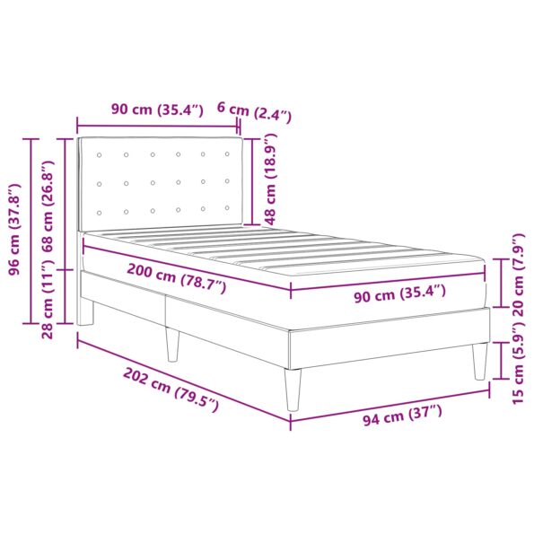 vidaXL Rám postele s matracom s čelnou doskou Modrá 90 x 200 cm látka – Obrázok 11