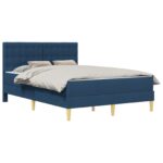 vidaXL Rám postele s matracom s čelnou doskou Modrá 160 x 200 cm látka – Obrázok 2