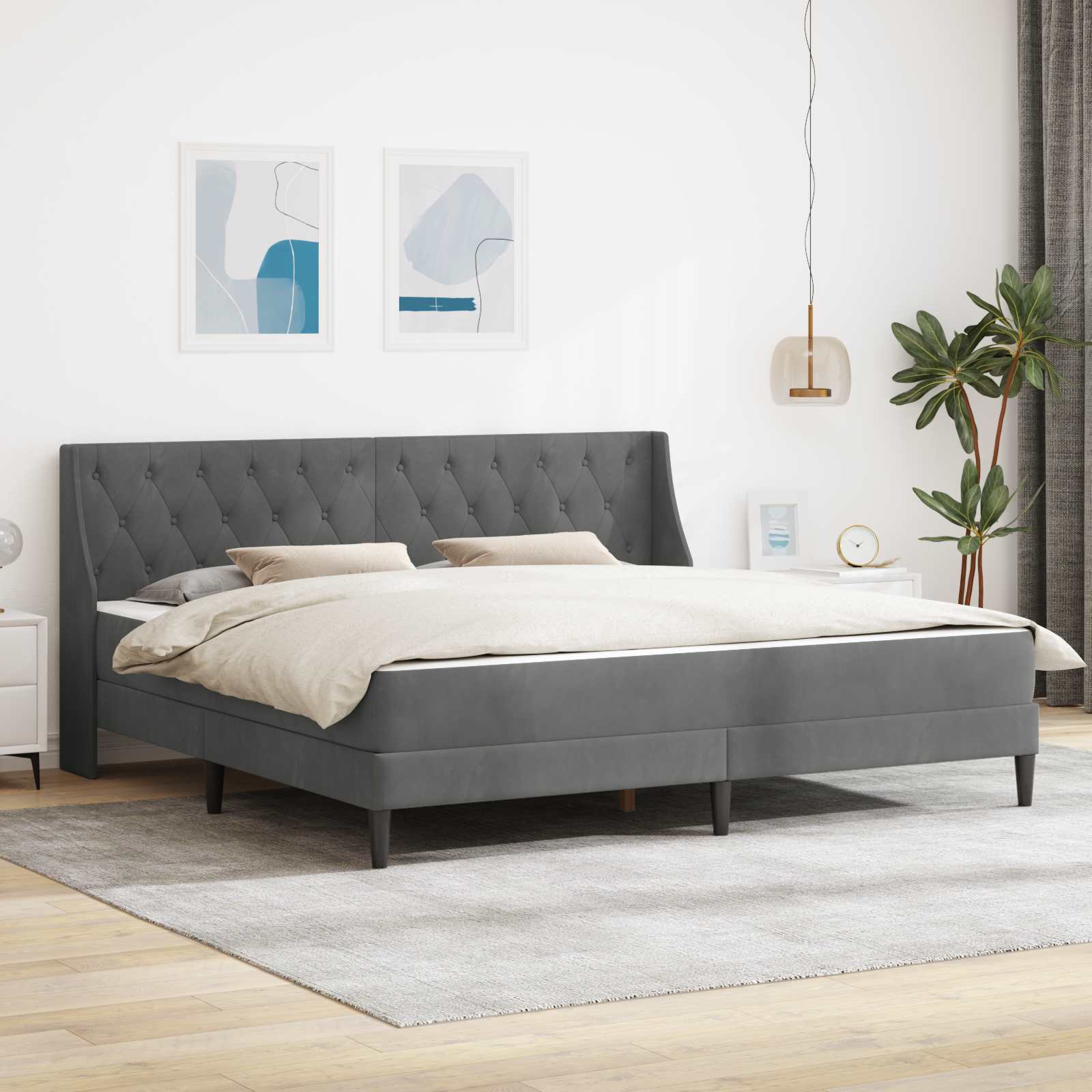 3415242_1.jpg vidaXL Rám postele s matracom Tmavo šedá 180 x 200 cm Zamat – Obrázok 1