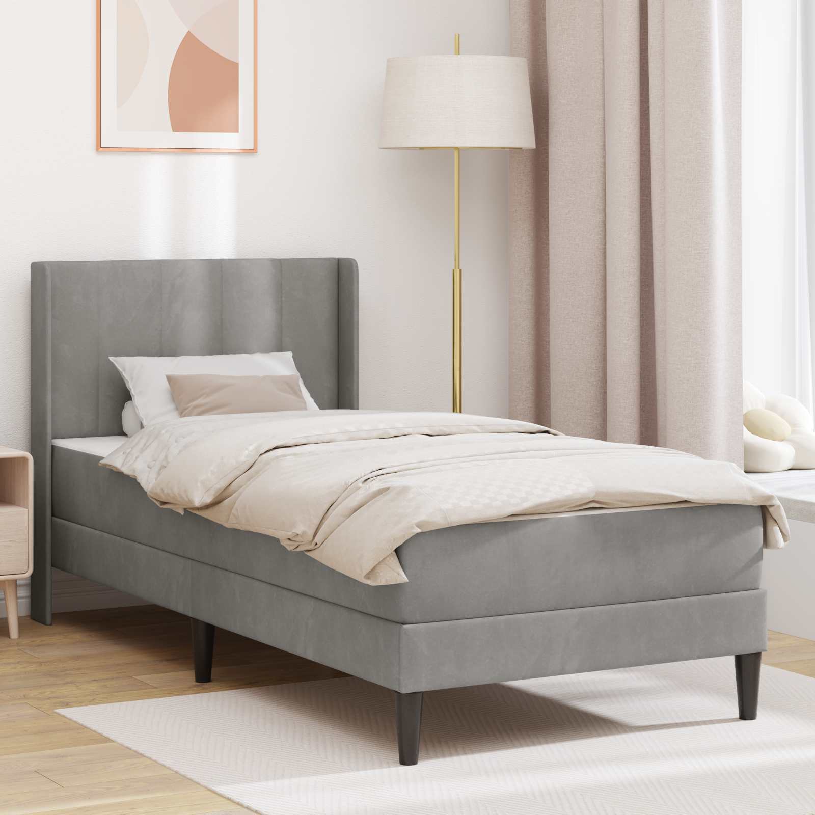 3415244_1.jpg vidaXL Rám postele s matracom Svetlosivá 90 x 190 cm Zamat – Obrázok 1