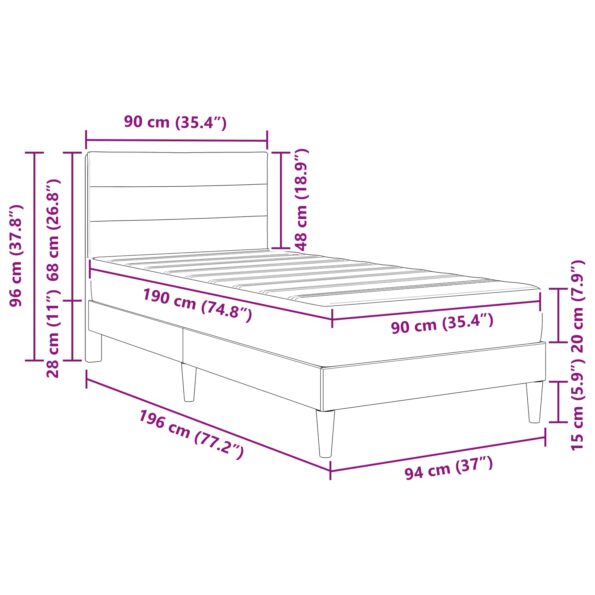vidaXL Rám postele s matracom s čelnou doskou Čierny 90 x 190 cm látka – Obrázok 11