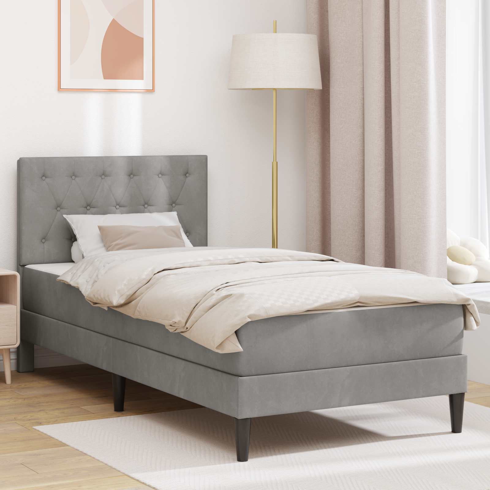 3415256_1.jpg vidaXL Rám postele s matracom Svetlosivá 90 x 190 cm Zamat – Obrázok 1