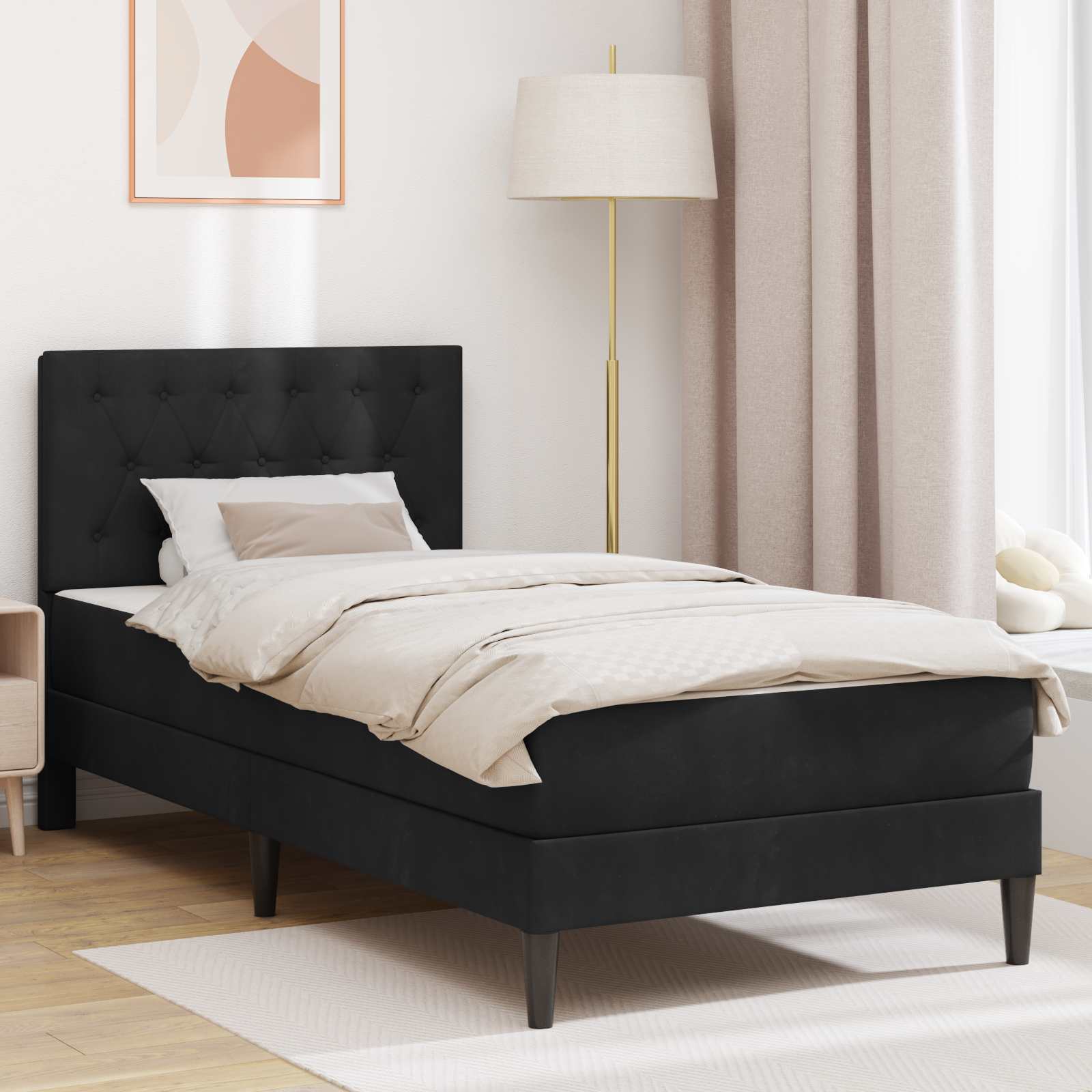 3415258_1.jpg vidaXL Rám postele s matracom s čelnou doskou Čierny 90 x 190 cm Zamat – Obrázok 1