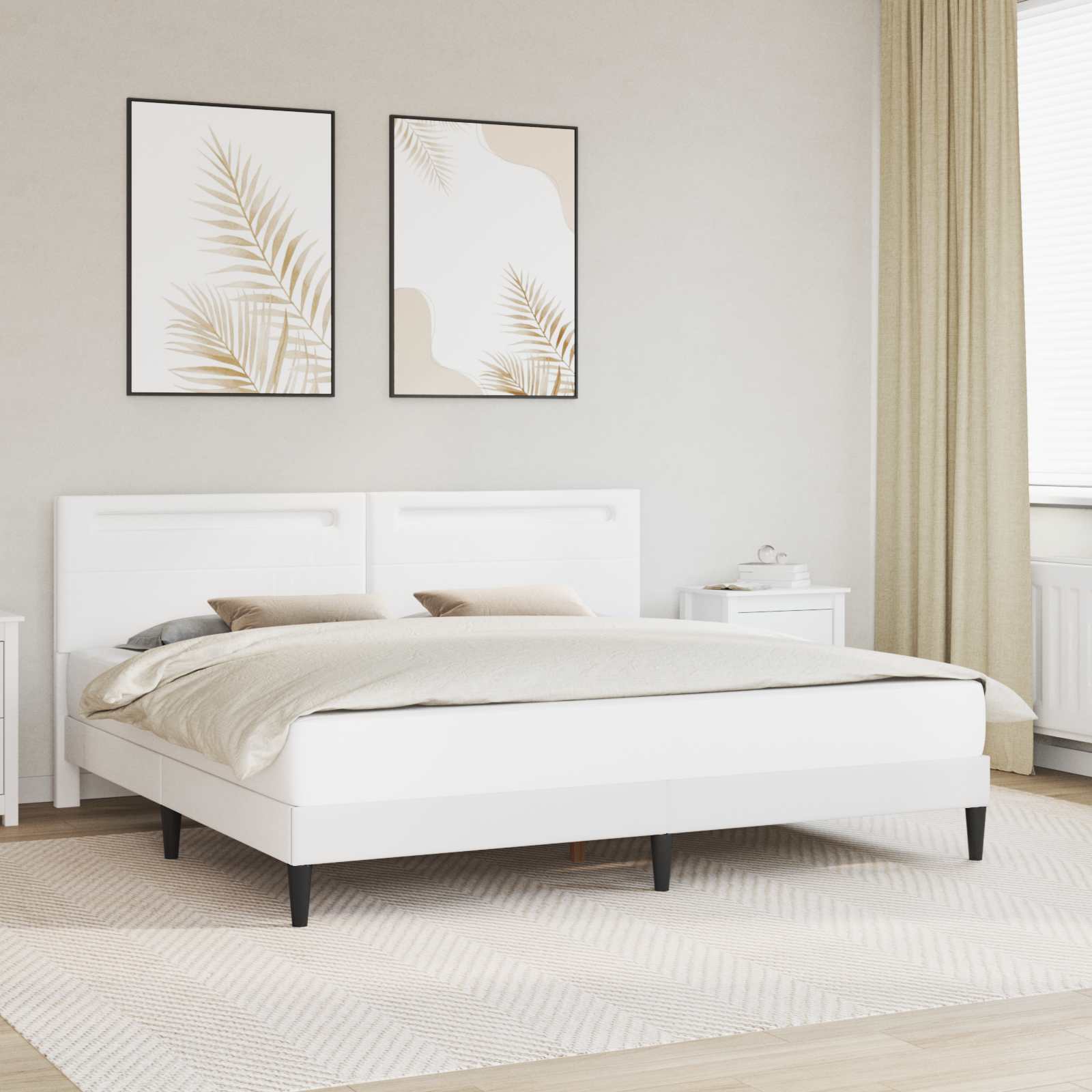 3415287_1.jpg vidaXL Rám postele s LED pásikmi Biela 180 x 200 cm Umelá koža – Obrázok 1