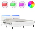 vidaXL Rám postele s LED pásikmi Biela 180 x 200 cm Umelá koža – Obrázok 2