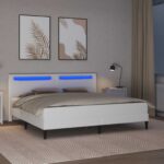 vidaXL Rám postele s LED pásikmi Biela 180 x 200 cm Umelá koža – Obrázok 4