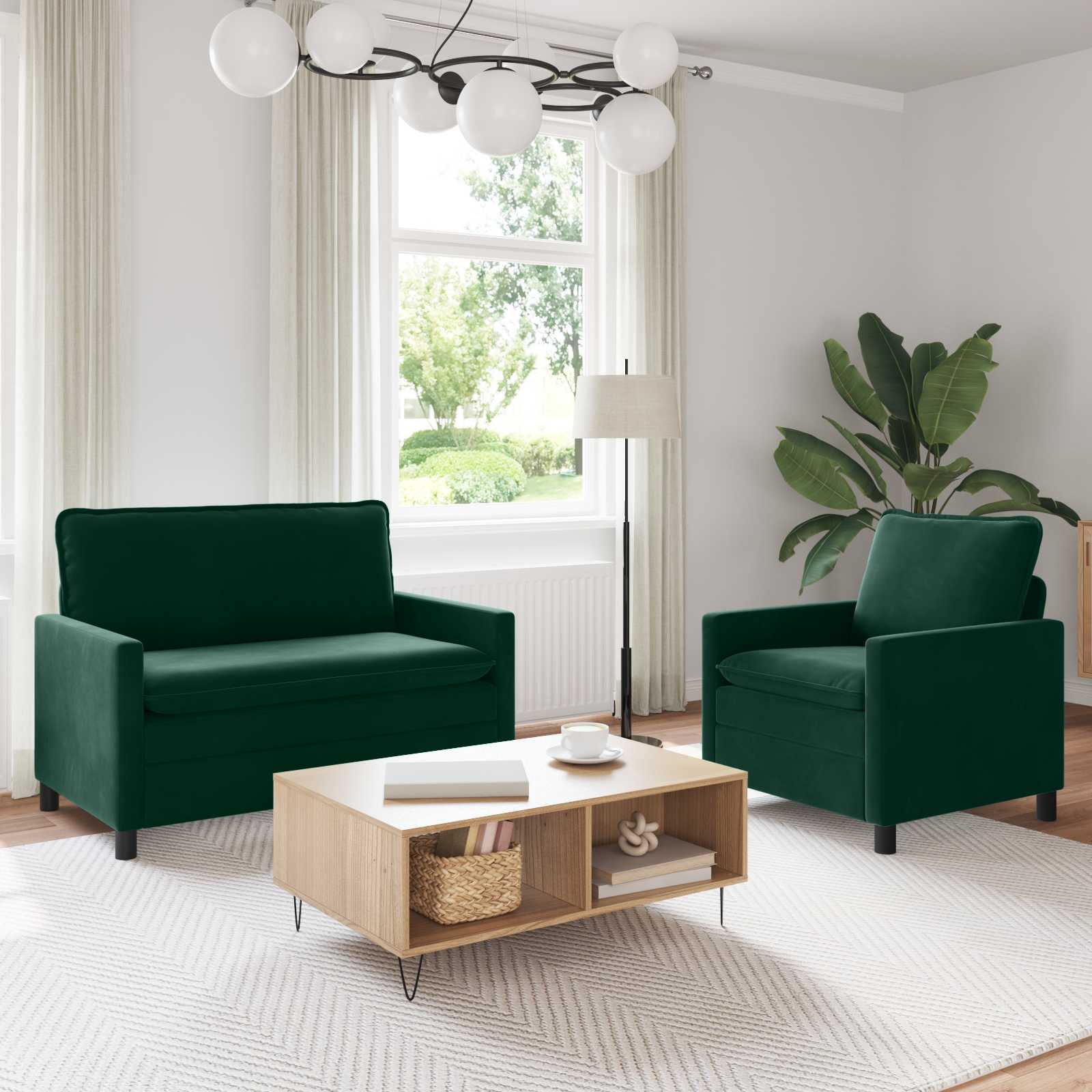 3417027_1.jpg vidaXL Sada pohoviek 2 pcs Tmavozelená Zamat – Obrázok 1