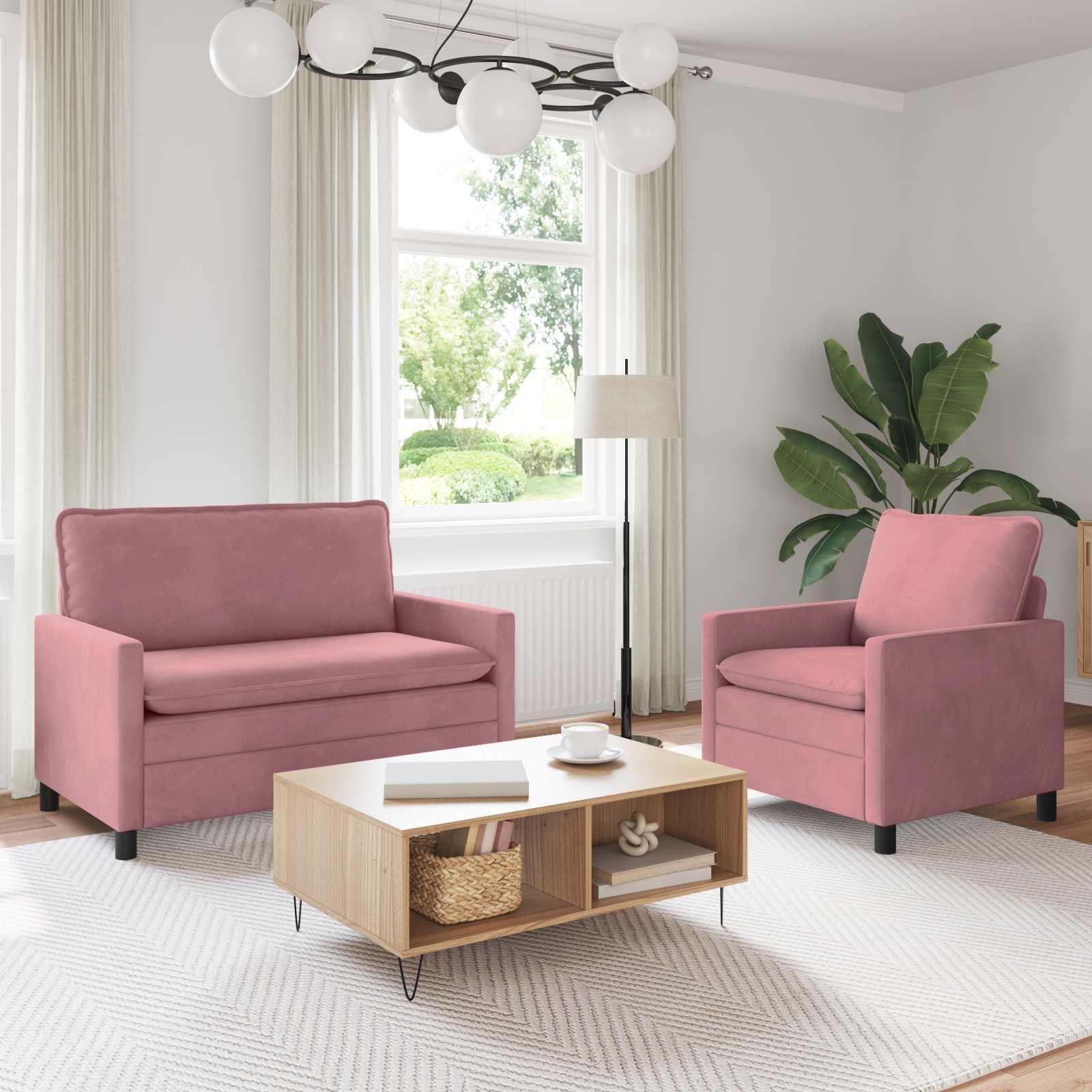 3417028_1.jpg vidaXL Sada pohoviek 2 pcs Ružová Zamat – Obrázok 1