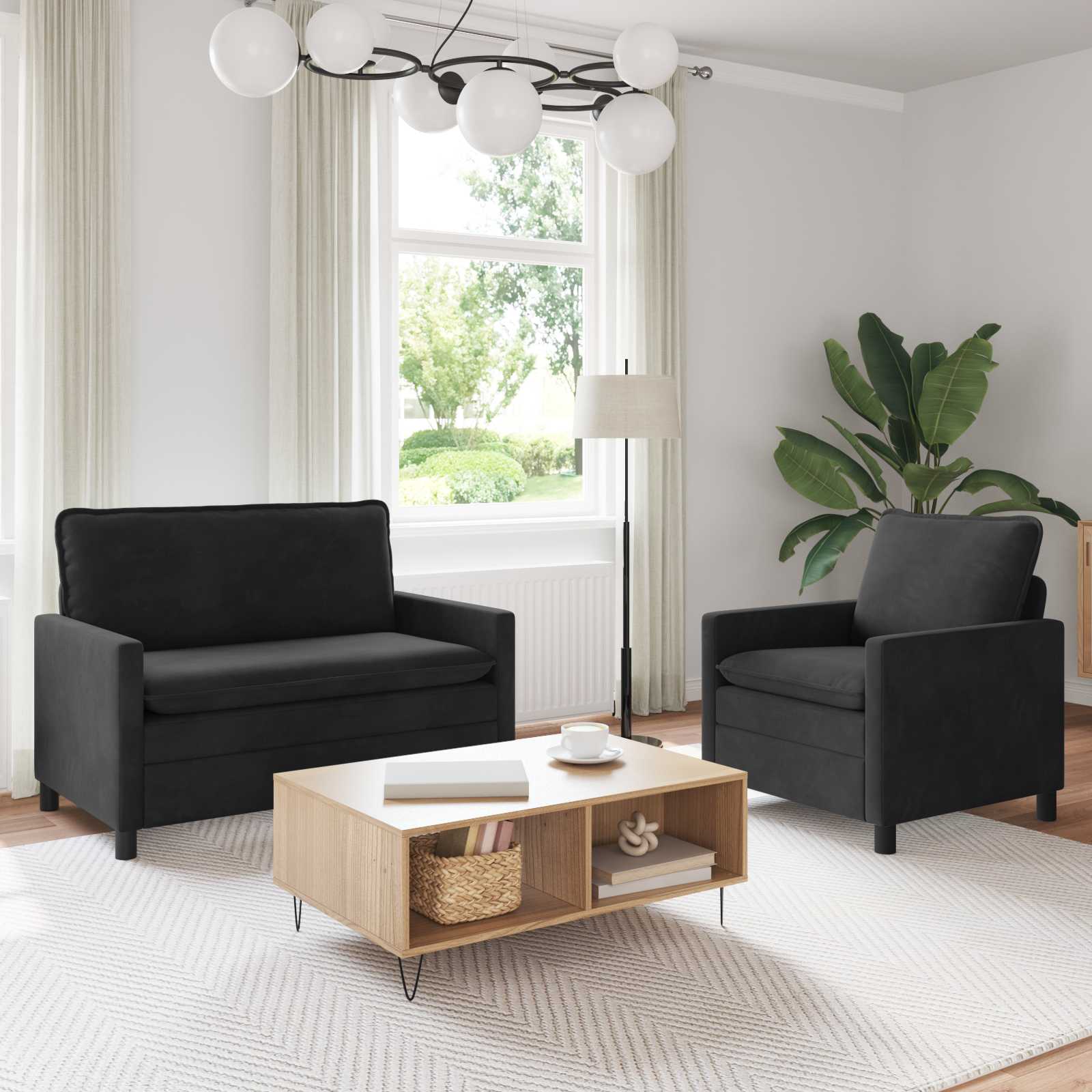 3417030_1.jpg vidaXL Sada pohoviek 2 pcs Čierna Zamat – Obrázok 1