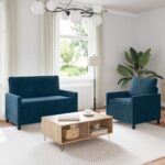 vidaXL Sada pohoviek 2 pcs Modrá Zamat