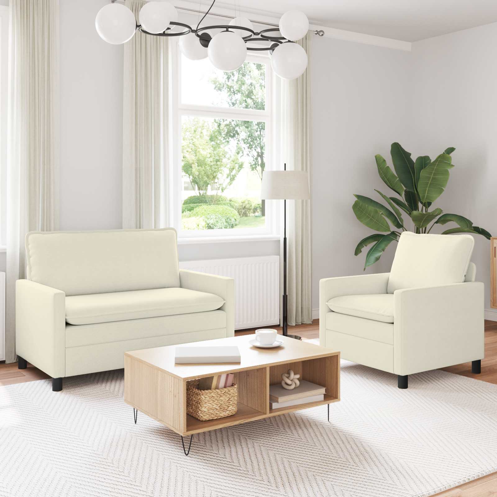 3417043_1.jpg vidaXL Sada pohoviek 2 pcs Krémová Látka – Obrázok 1