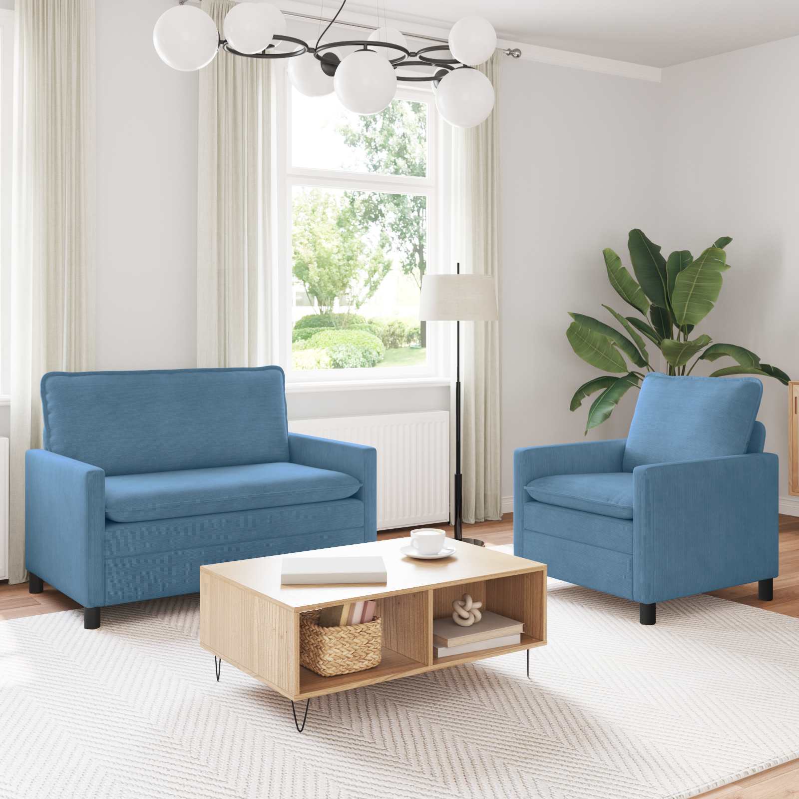 3417044_1.jpg vidaXL Sada pohoviek 2 pcs Modrá Látka – Obrázok 1
