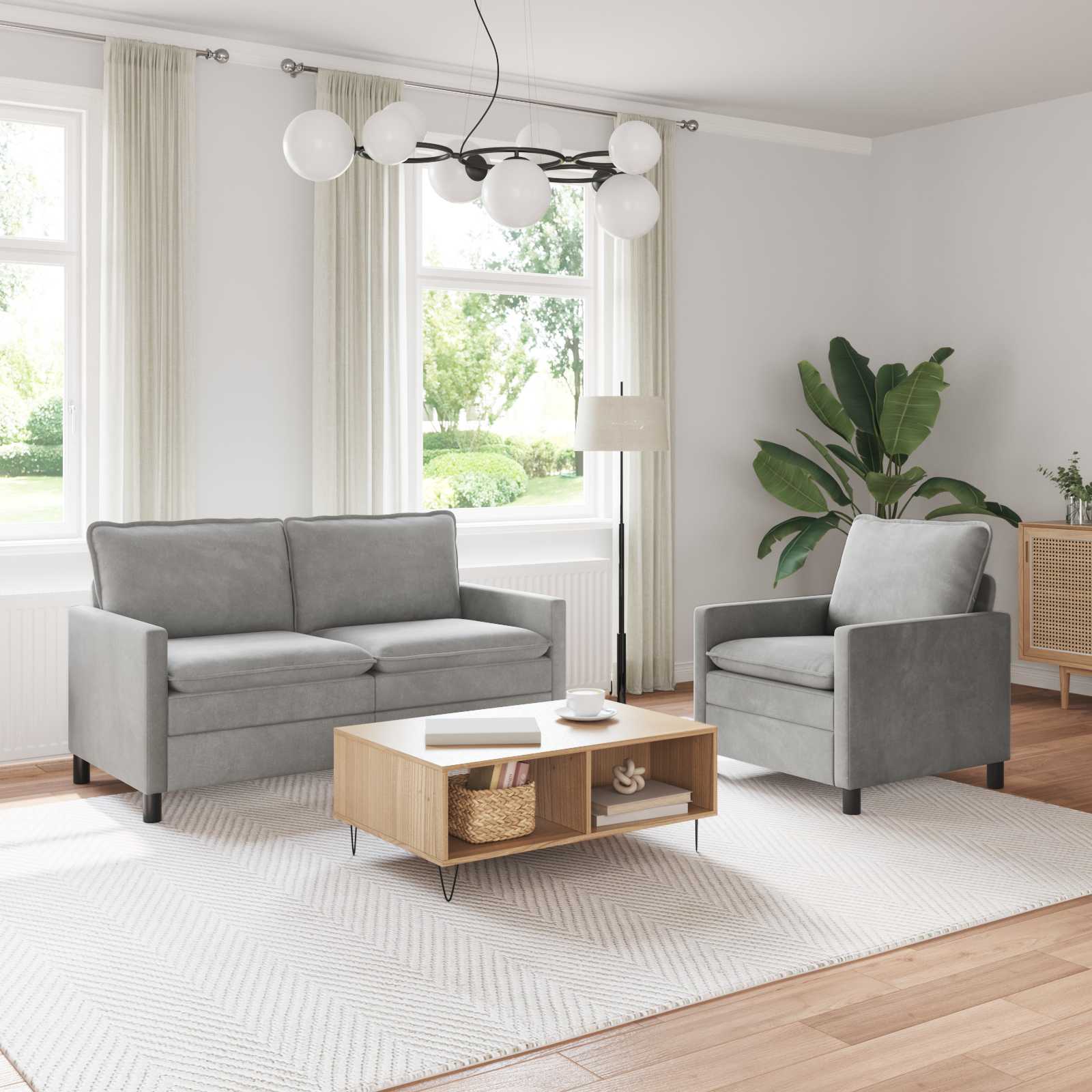 3417067_1.jpg vidaXL Sada pohoviek 2 pcs Svetlosivá Zamat – Obrázok 1