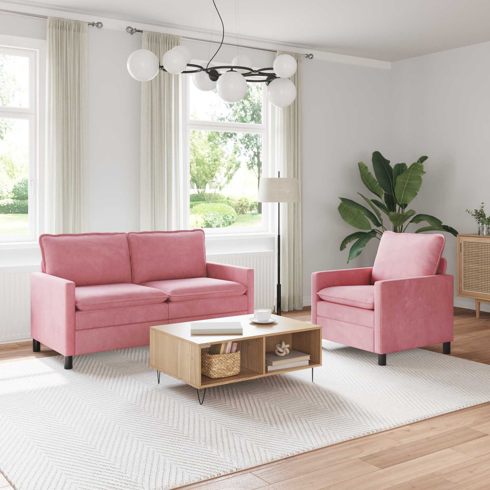 3417070_1.jpg vidaXL Sada pohoviek 2 pcs Ružová Zamat – Obrázok 1