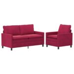 vidaXL Sada pohoviek 2 pcs Víno červené Zamat – Obrázok 2