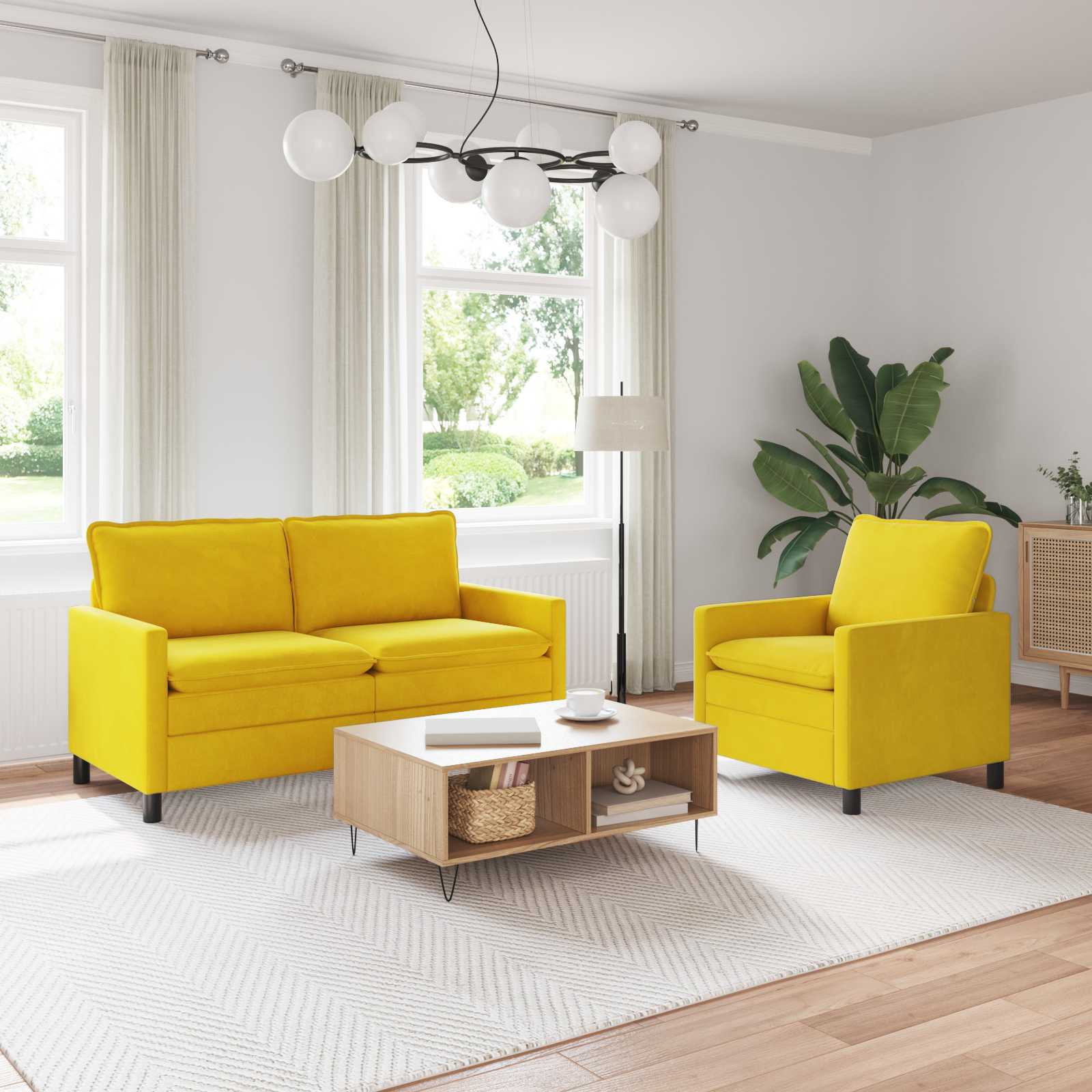 3417073_1.jpg vidaXL Sada pohoviek 2 pcs Žltá Zamat – Obrázok 1