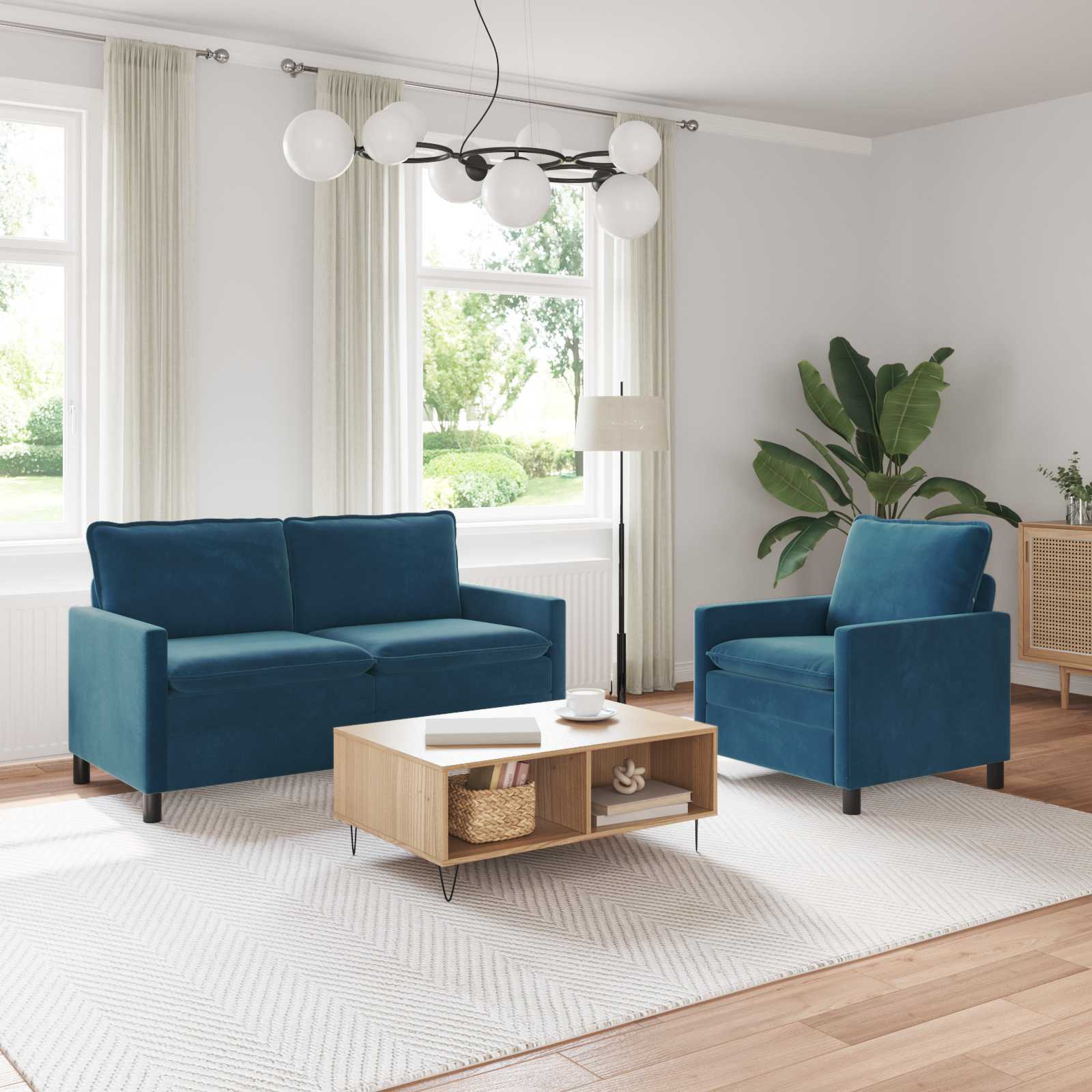 3417075_1.jpg vidaXL Sada pohoviek 2 pcs Modrá Zamat – Obrázok 1