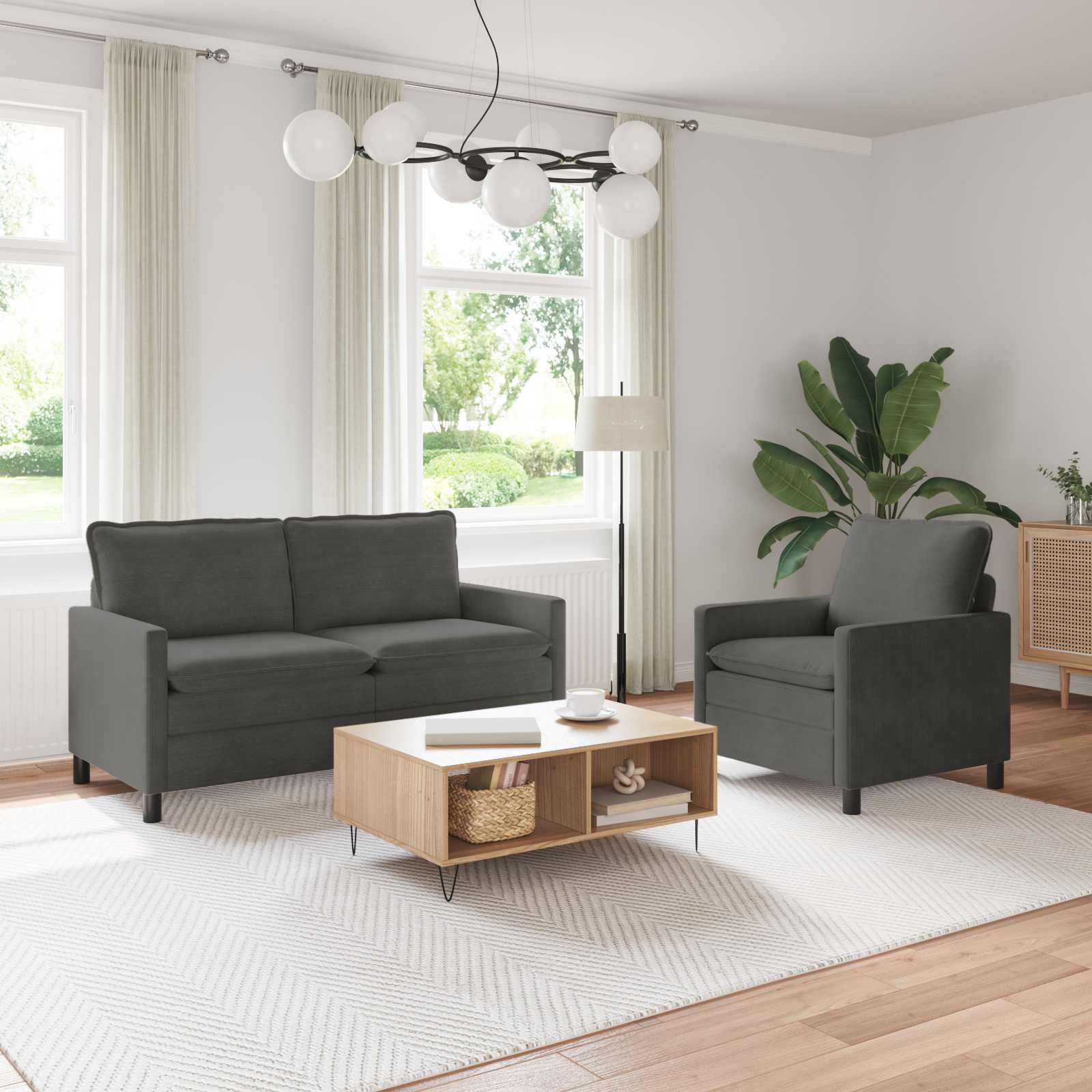 3417084_1.jpg vidaXL Sada pohoviek 2 pcs Tmavosivá Látka – Obrázok 1
