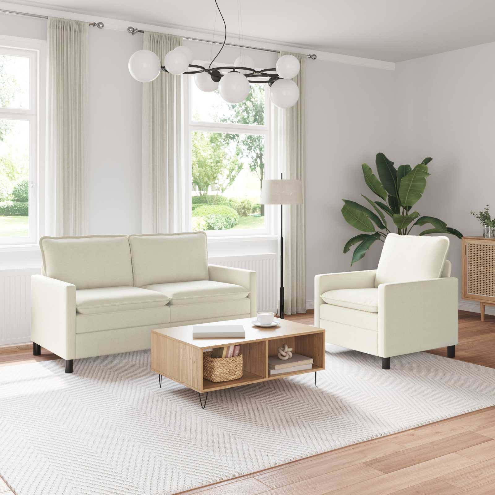 3417085_1.jpg vidaXL Sada pohoviek 2 pcs Krémová Látka – Obrázok 1