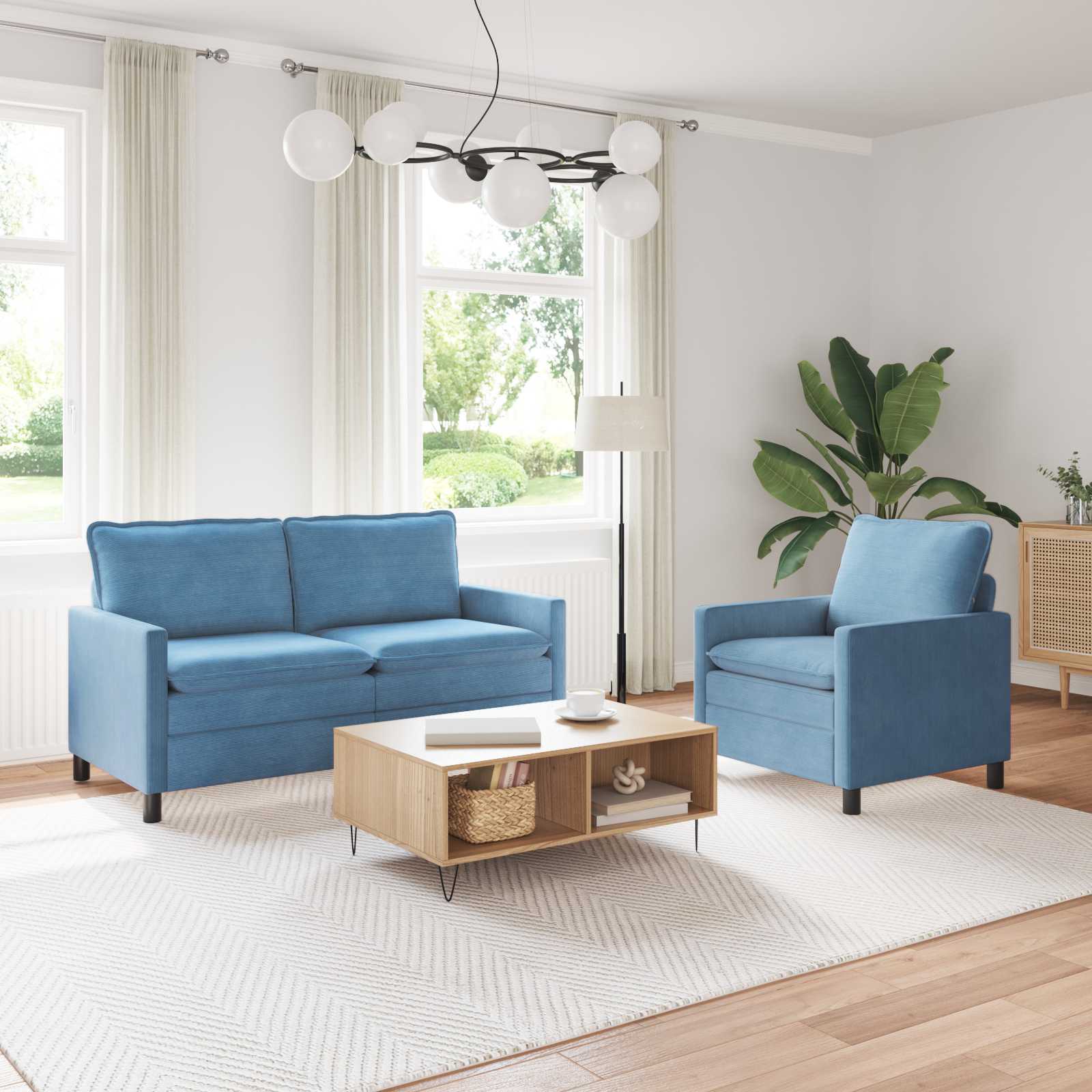 3417086_1.jpg vidaXL Sada pohoviek 2 pcs Modrá Látka – Obrázok 1