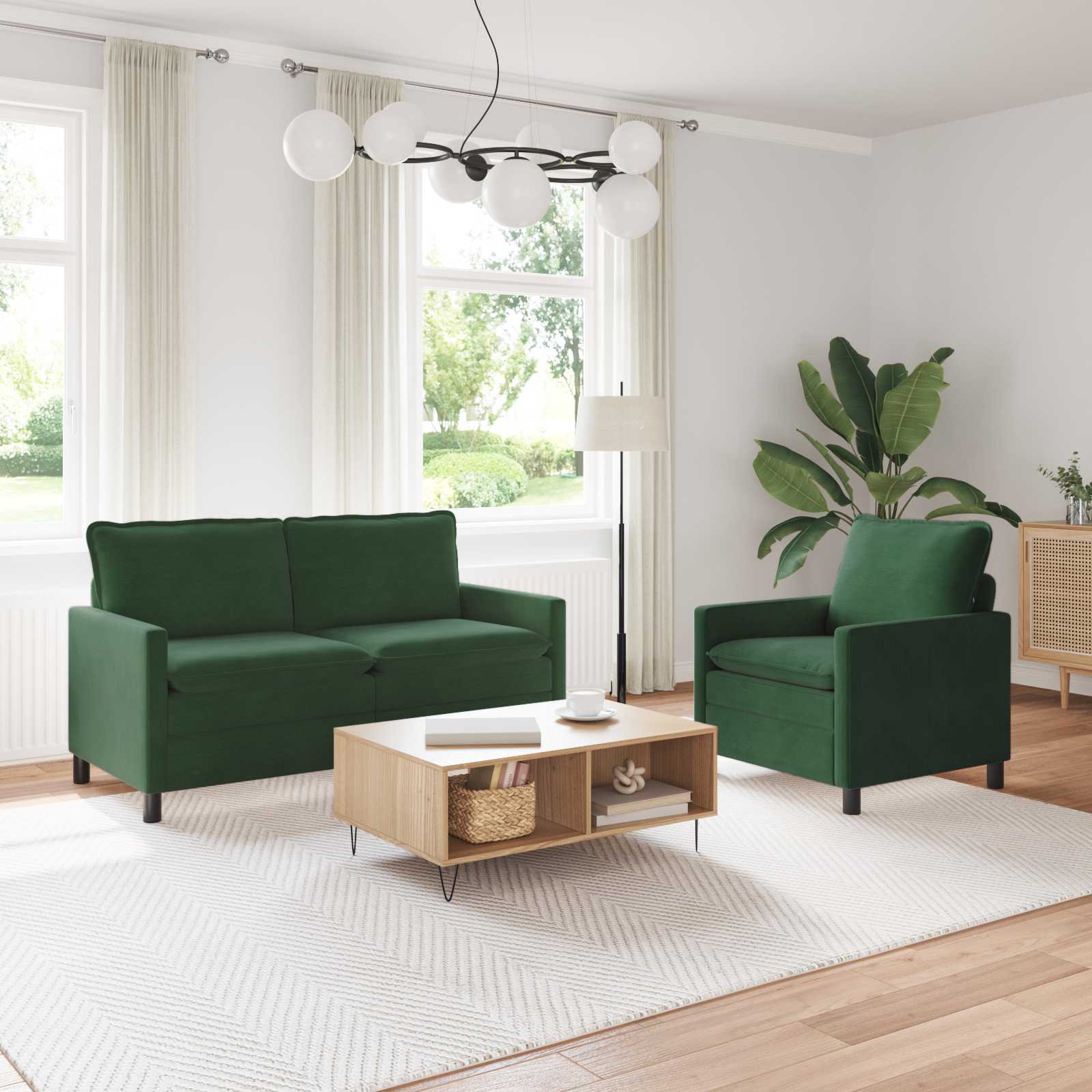 3417087_1.jpg vidaXL Sada pohoviek 2 pcs Jungle Green Látka – Obrázok 1