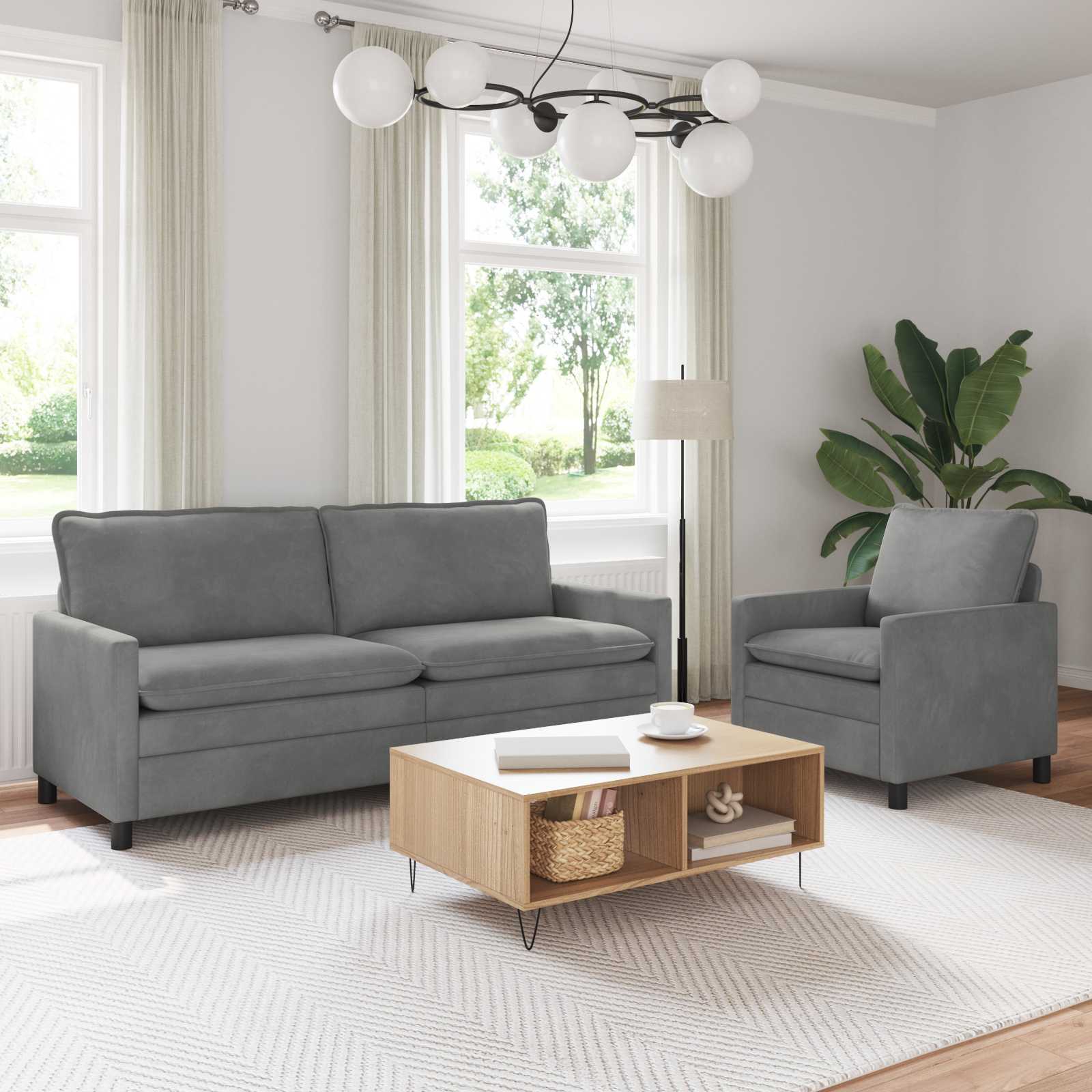3417110_1.jpg vidaXL Sada pohoviek 2 pcs Tmavosivá Zamat – Obrázok 1