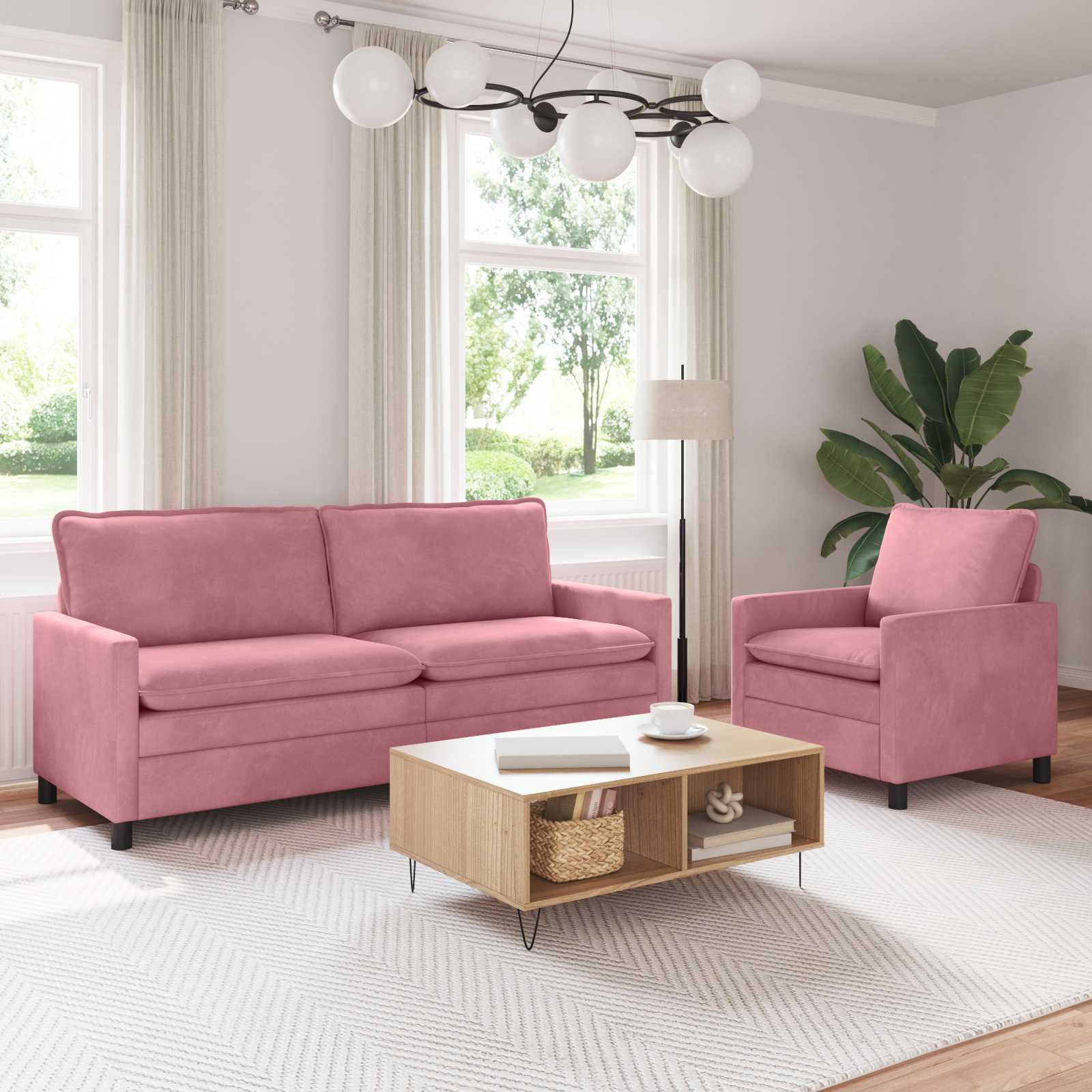3417112_1.jpg vidaXL Sada pohoviek 2 pcs Ružová Zamat – Obrázok 1
