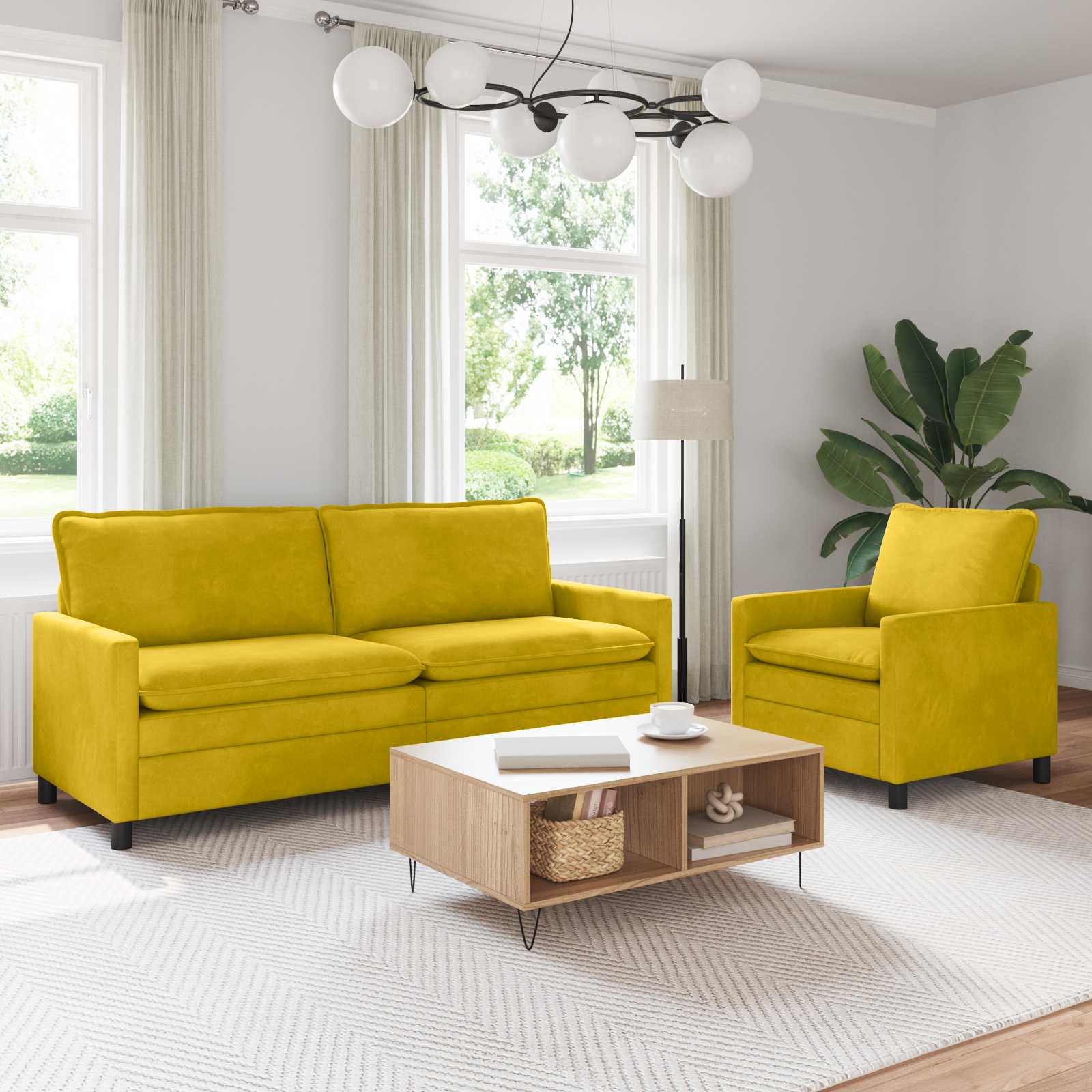 3417115_1.jpg vidaXL Sada pohoviek 2 pcs Žltá Zamat – Obrázok 1