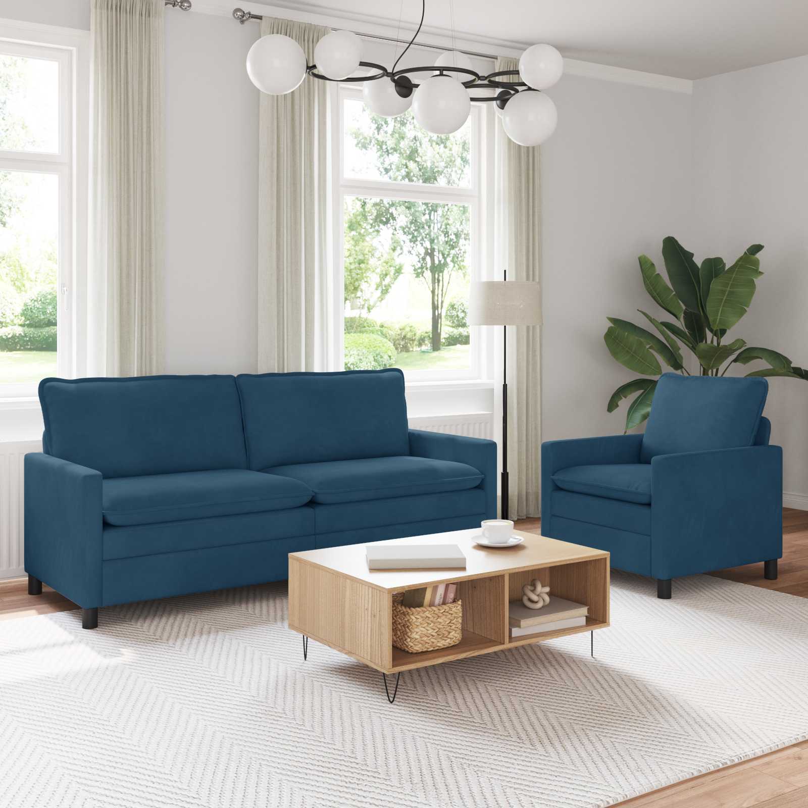 3417117_1.jpg vidaXL Sada pohoviek 2 pcs Modrá Zamat – Obrázok 1