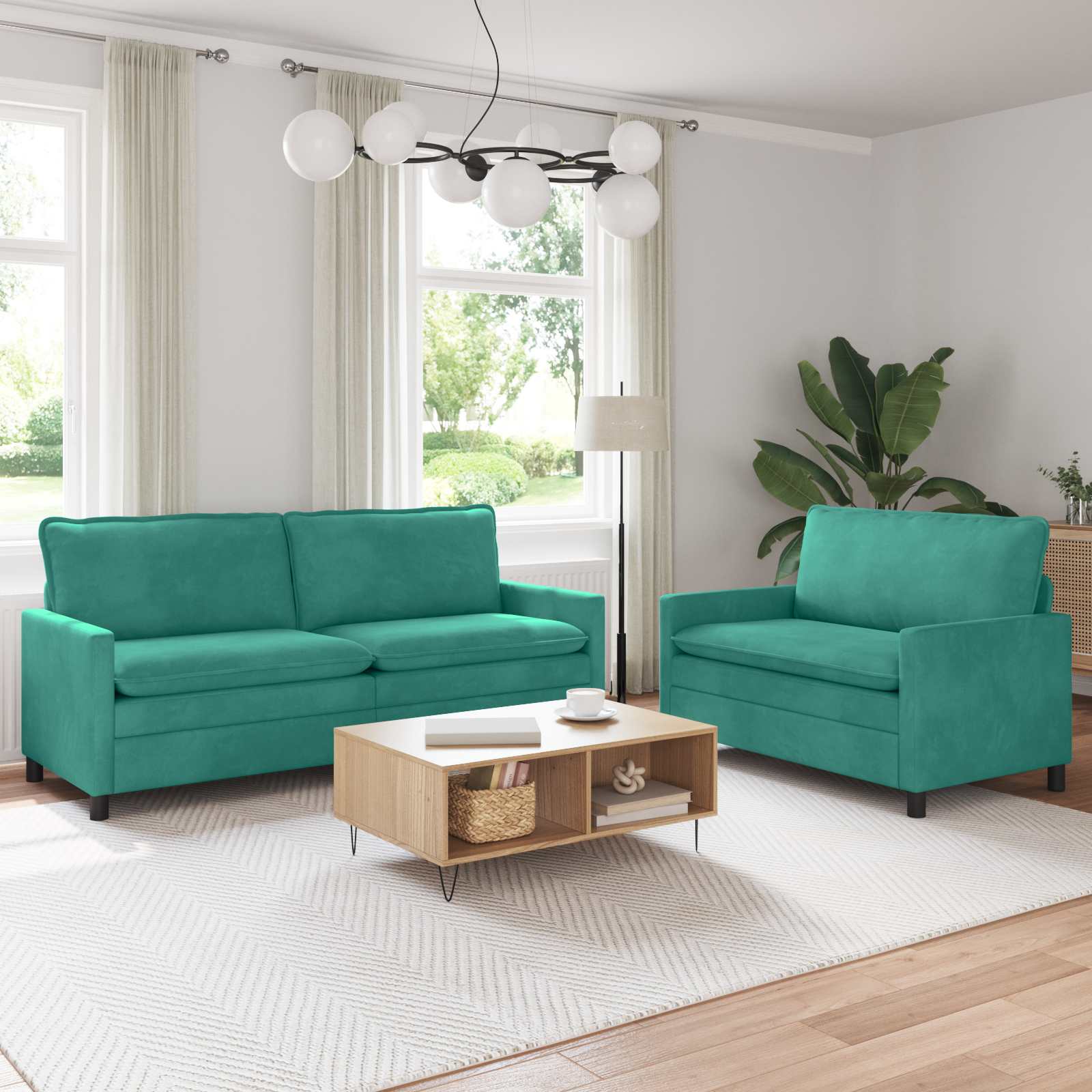 3417136_1.jpg vidaXL Sada pohoviek 2 pcs Tyrkysová Zamat – Obrázok 1