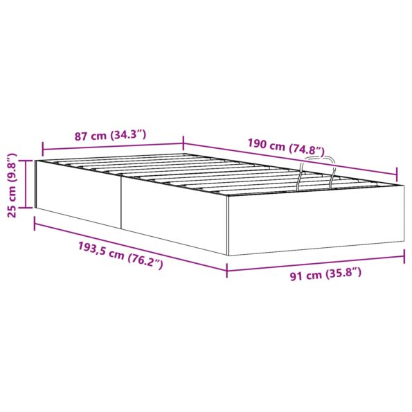 vidaXL Posteľový rám s úložným priestorom Biely 90 x 190 cm – Obrázok 12