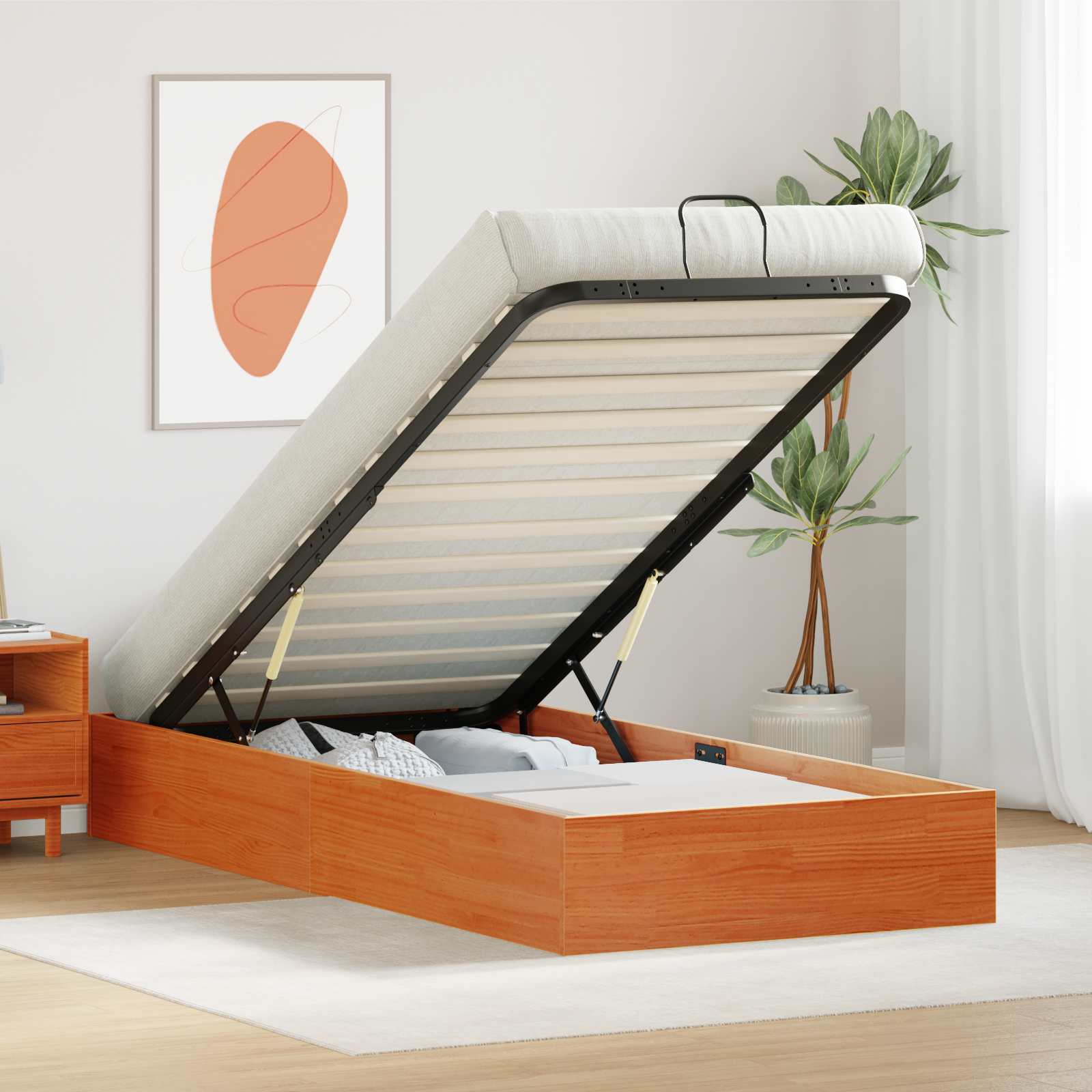 3418767_1.jpg vidaXL Posteľový rám s úložným priestorom Vosková Hnedá 80 x 200 cm – Obrázok 1
