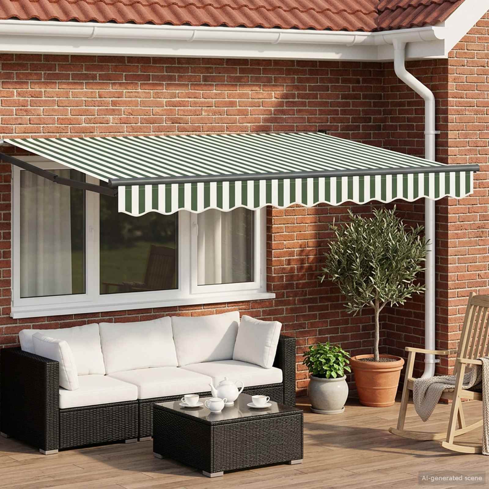 3419074_1.jpg vidaXL Sklopná markíza Zelená a biela 3,5 x 2 m Polyester a hliník – Obrázok 1
