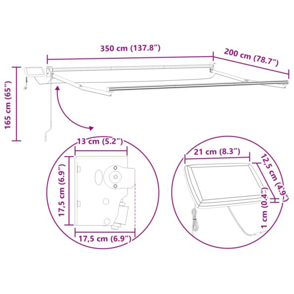 vidaXL Ručná vysúvacia markíza s LED 3,5 x 2 m 100% polyester a hliník – Obrázok 13