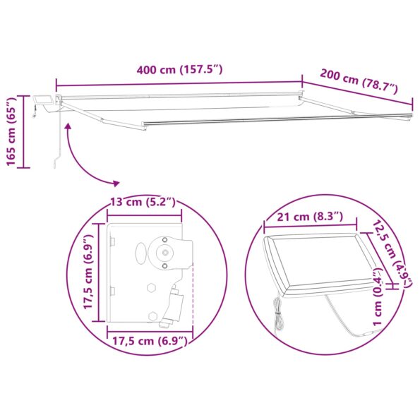 vidaXL Ručná vysúvacia markíza s LED 4 x 2 m 100% polyester a hliník – Obrázok 13