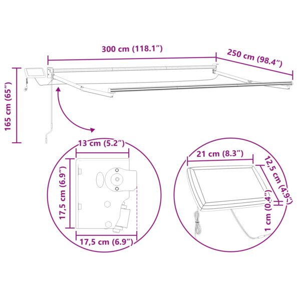 vidaXL Ručná vysúvacia markíza s LED 3 x 2,5 m 100% polyester a hliník – Obrázok 13