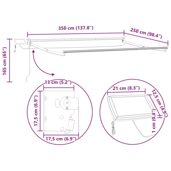 vidaXL Ručná vysúvacia markíza s LED 3,5 x 2,5 m – Obrázok 13