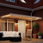 vidaXL Ručný rám markízy s LED Žltá a biela 4 × 3 m – Obrázok 3