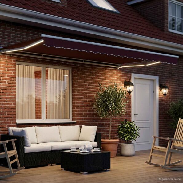 vidaXL Ručný rám markízy s LED Burgundská a biela 5 x 3 m – Obrázok 3