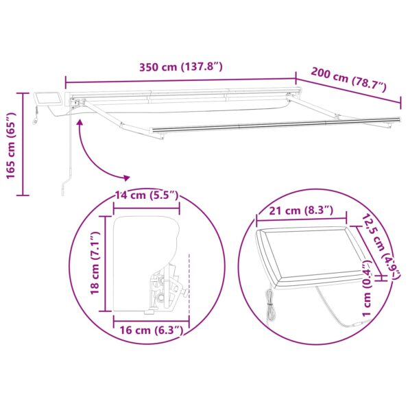 vidaXL Ručný rám markízy s LED Hnedá a antracitová 3,5 x 2 m – Obrázok 13