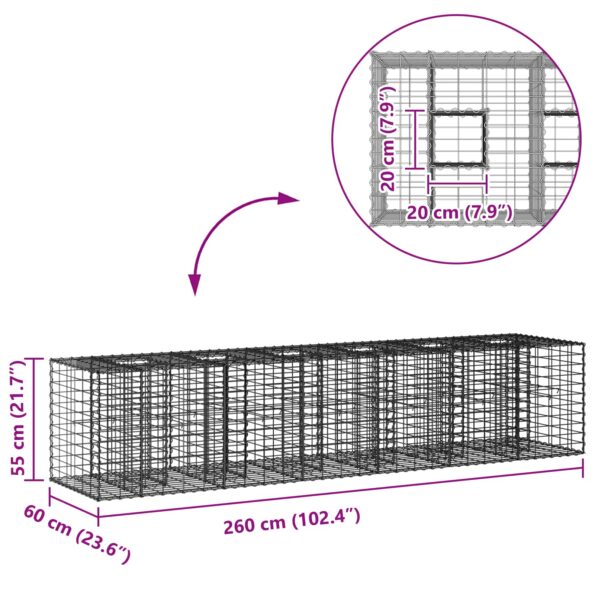 vidaXL Gabiónová vyvýšená posteľ 2 pcs Strieborná 260 x 60 x 55 cm – Obrázok 10