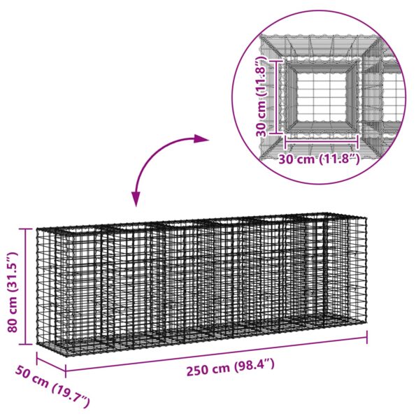 vidaXL Gabiónová vyvýšená posteľ 2 pcs Strieborná 250 x 50 x 80 cm – Obrázok 10