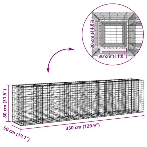 vidaXL Gabiónová vyvýšená posteľ 2 pcs Strieborná 330 x 50 x 80 cm – Obrázok 10