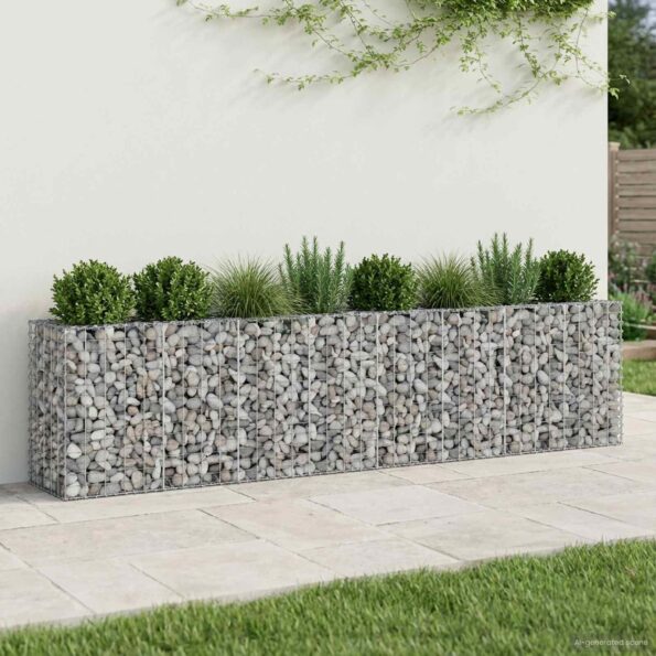 vidaXL Gabiónová vyvýšená posteľ 2 pcs Strieborná 330 x 50 x 80 cm – Obrázok 5