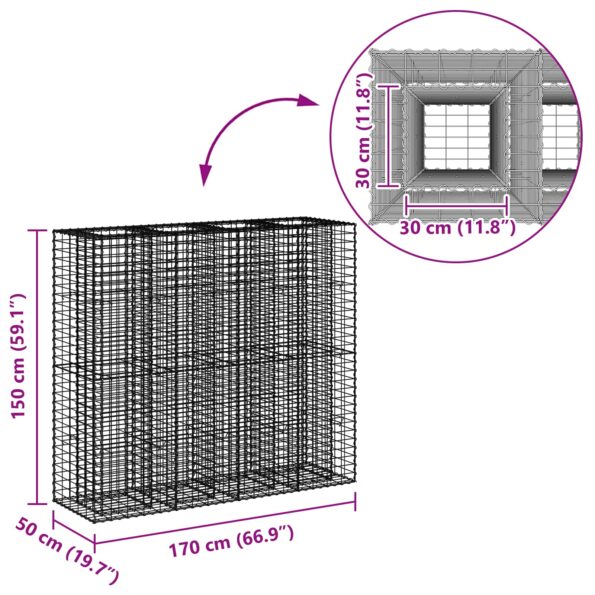 vidaXL Gabiónová vyvýšená posteľ 2 pcs Strieborná 170 x 50 x 150 cm – Obrázok 10